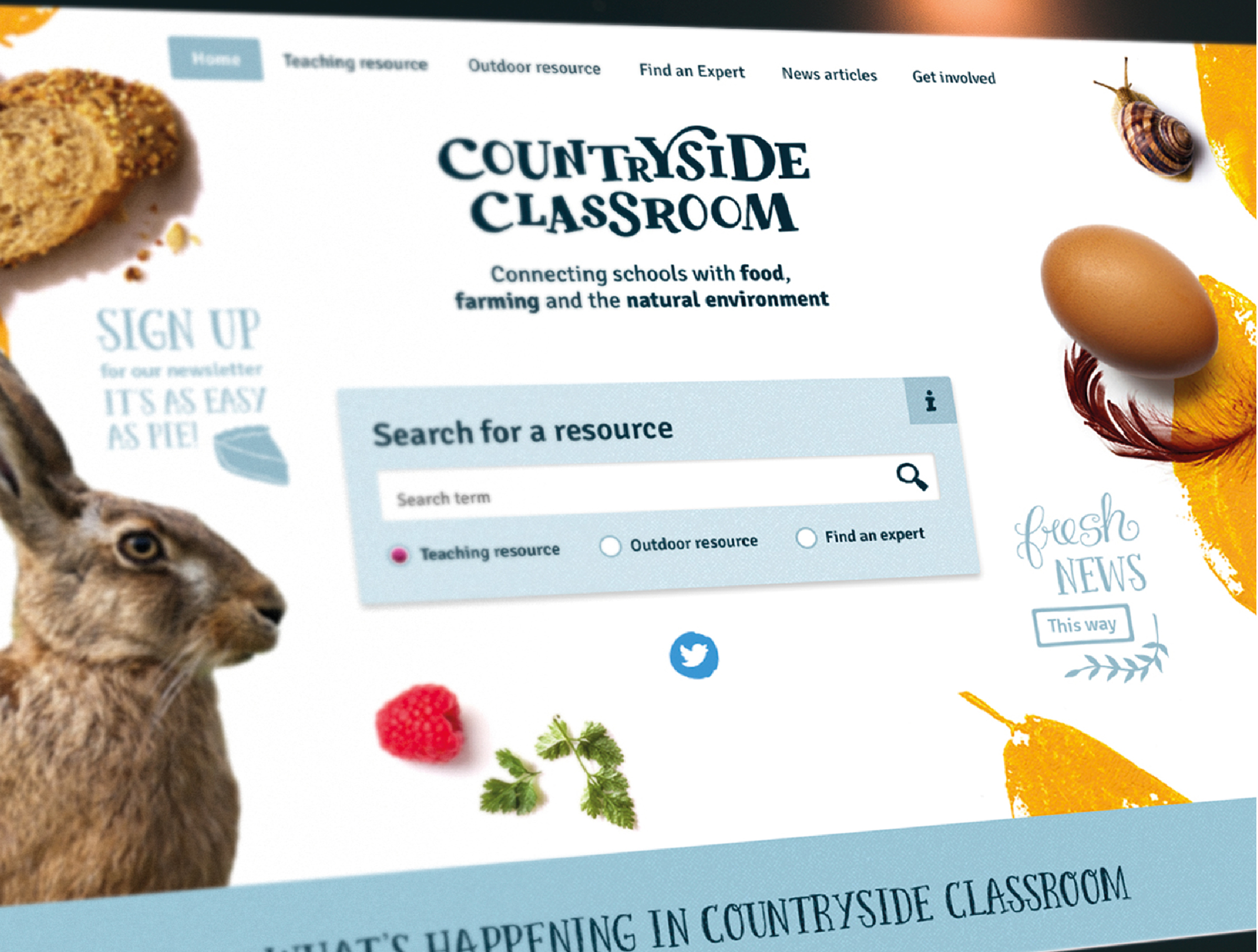 Countryside classroom website on a laptop