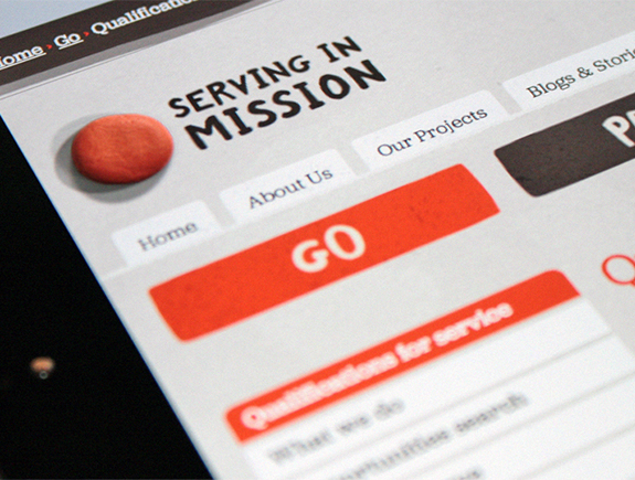 Serving in Mission website shown on a tablet device
