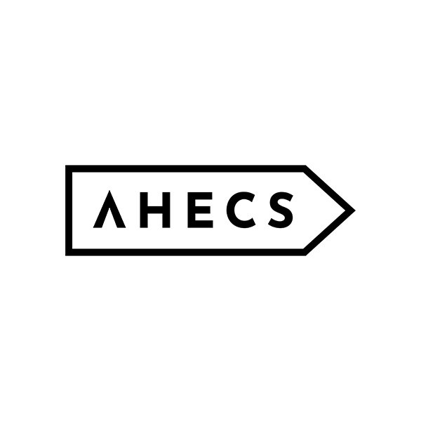 AHECS new logo showing the name within an 'arrow sign' containment device