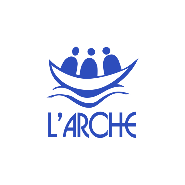 L'Arche logo in blue - icon represents three people in a small boat