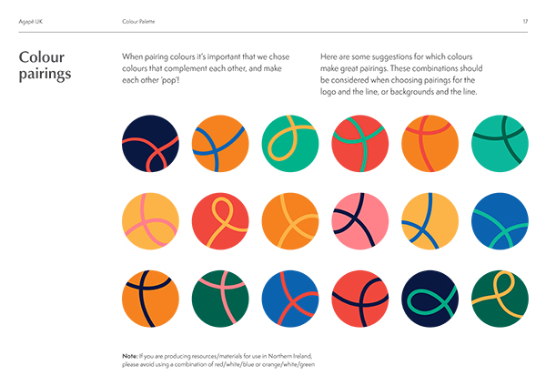 Extract from Agape brand guidelines showing alternative colour combinations