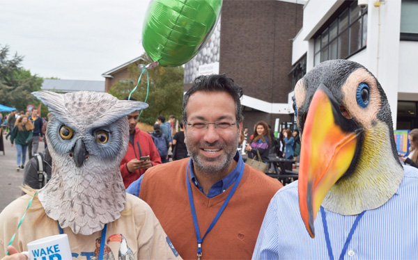 Careers Open Day at University of Reading, featuring volunteers dressed as the quirky illustrated characters used in the award-winning visual identity