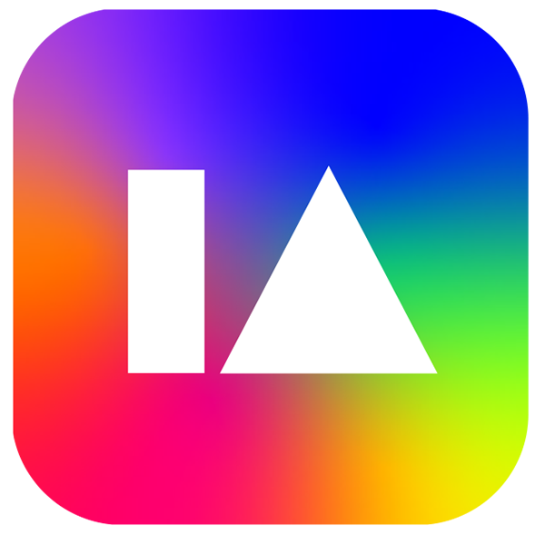 Social media icon featuring the IA (Innovation Academy) logo. The outline of the letters IA are shown in white on a colourful gradient background. Shades of bright pink, green, blue, purple, orange and yellow all blend together beautifully. 