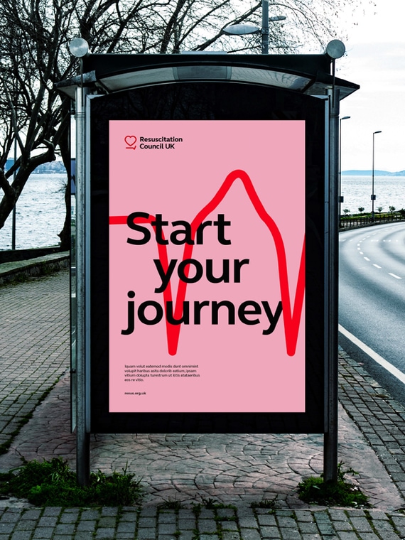 Campaign poster showing "Start your Journey" with ECG red line on pink background