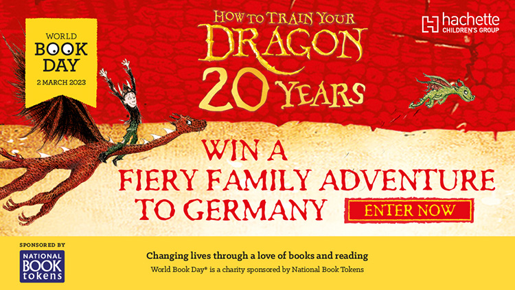 World Book Day digital display ad for the How to Train Your Dragon competition, featuring illustrations from the books 