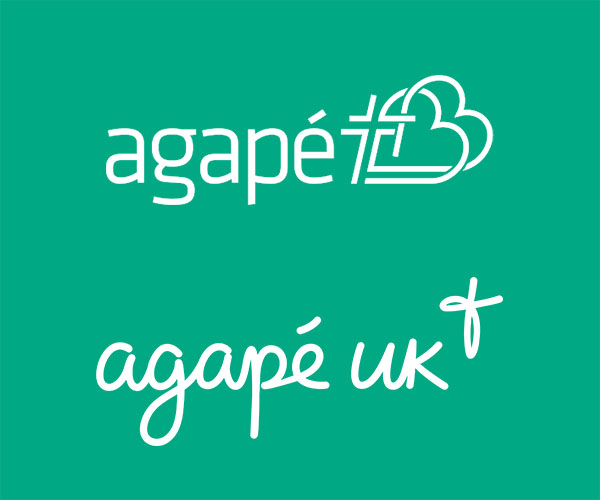 The previous Agape logo and the new logo for Agape UK