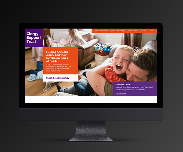 Clergy Support Trust brand shown as website design on desktop