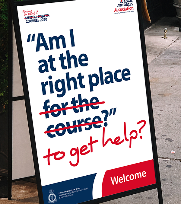 Welcome A-board saying "Am I at the right place for the course?" - for the course is replaced with "to get help"
