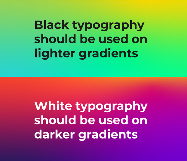 Brand Guidelines: use of black or white type on colour gradients