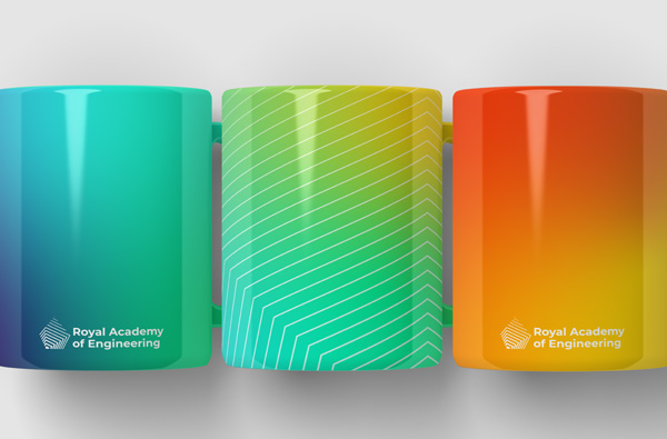 Royal Academy of Engineering branded mugs in our colourful gradients and geometric patterns