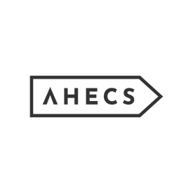 AHECS new logo showing the name within an 'arrow sign' containment device
