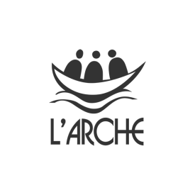 L'Arche logo in grey - icon represents three people in a small boat