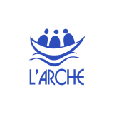 L'Arche logo in blue - icon represents three people in a small boat