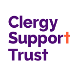 Clergy Support Trust logo in purple with orange letter "t" in the shape of a cross