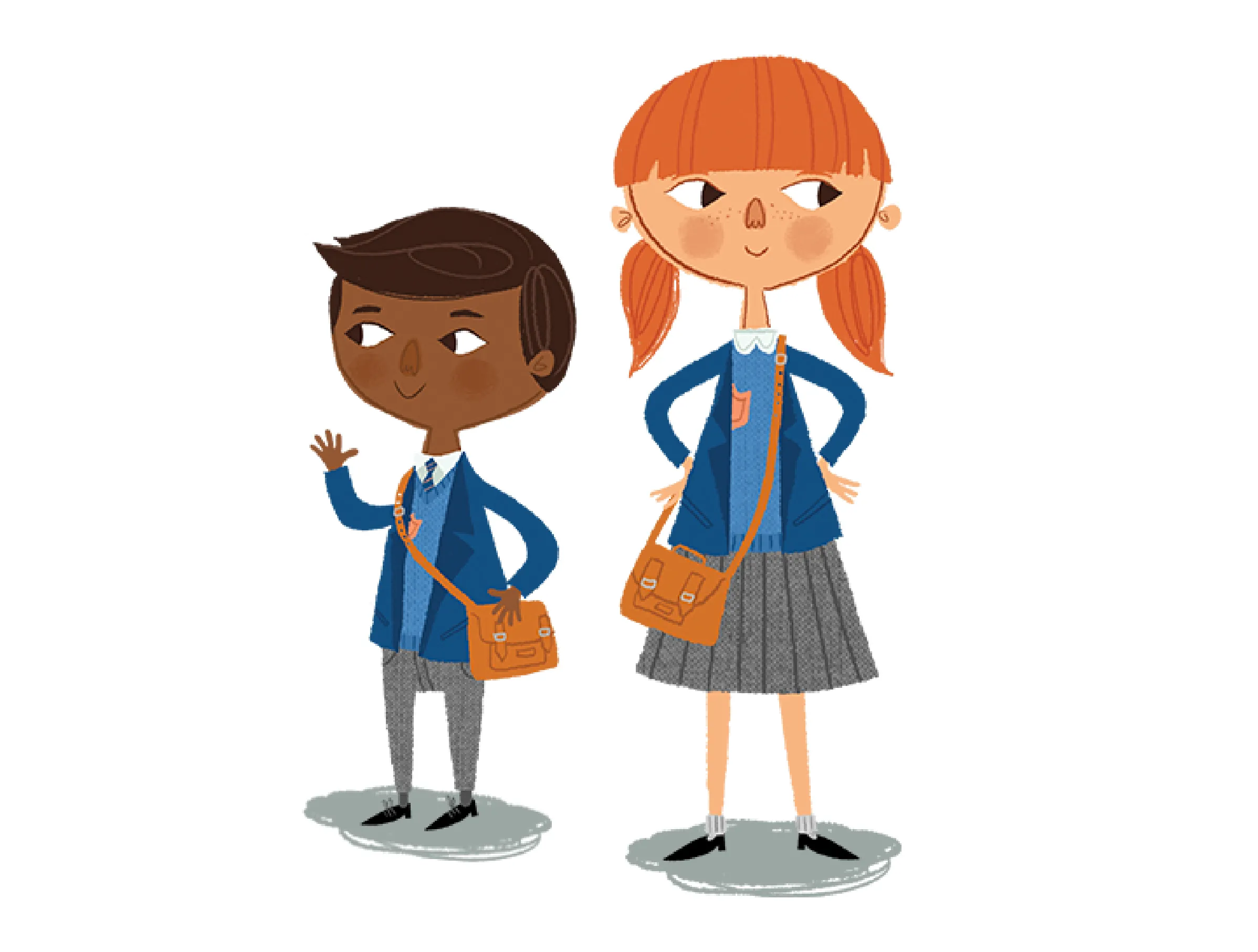 PFEG Young Money illustrated characters of two school children