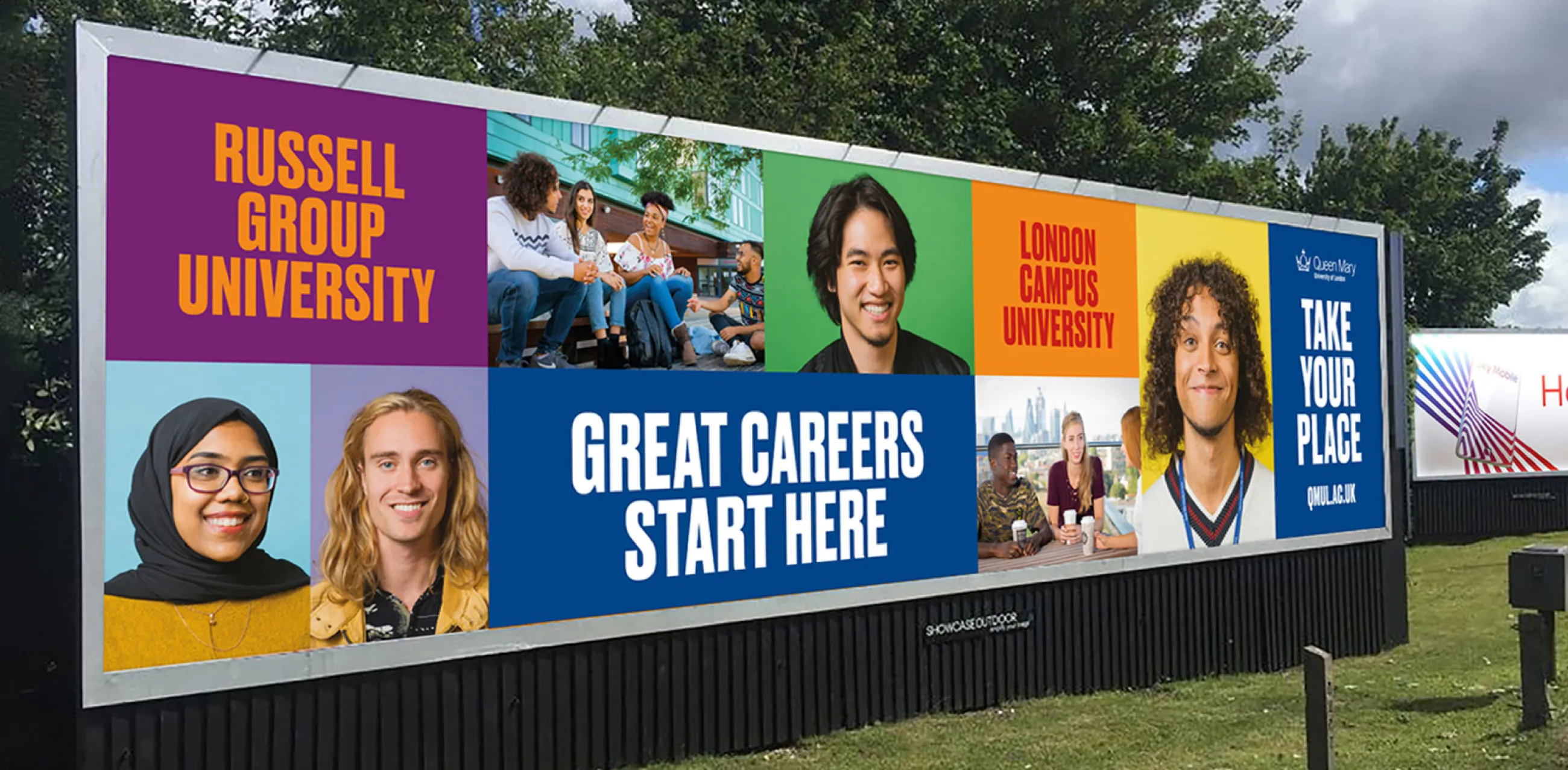 Student recruitment campaign billboard for Queen Mary University of London