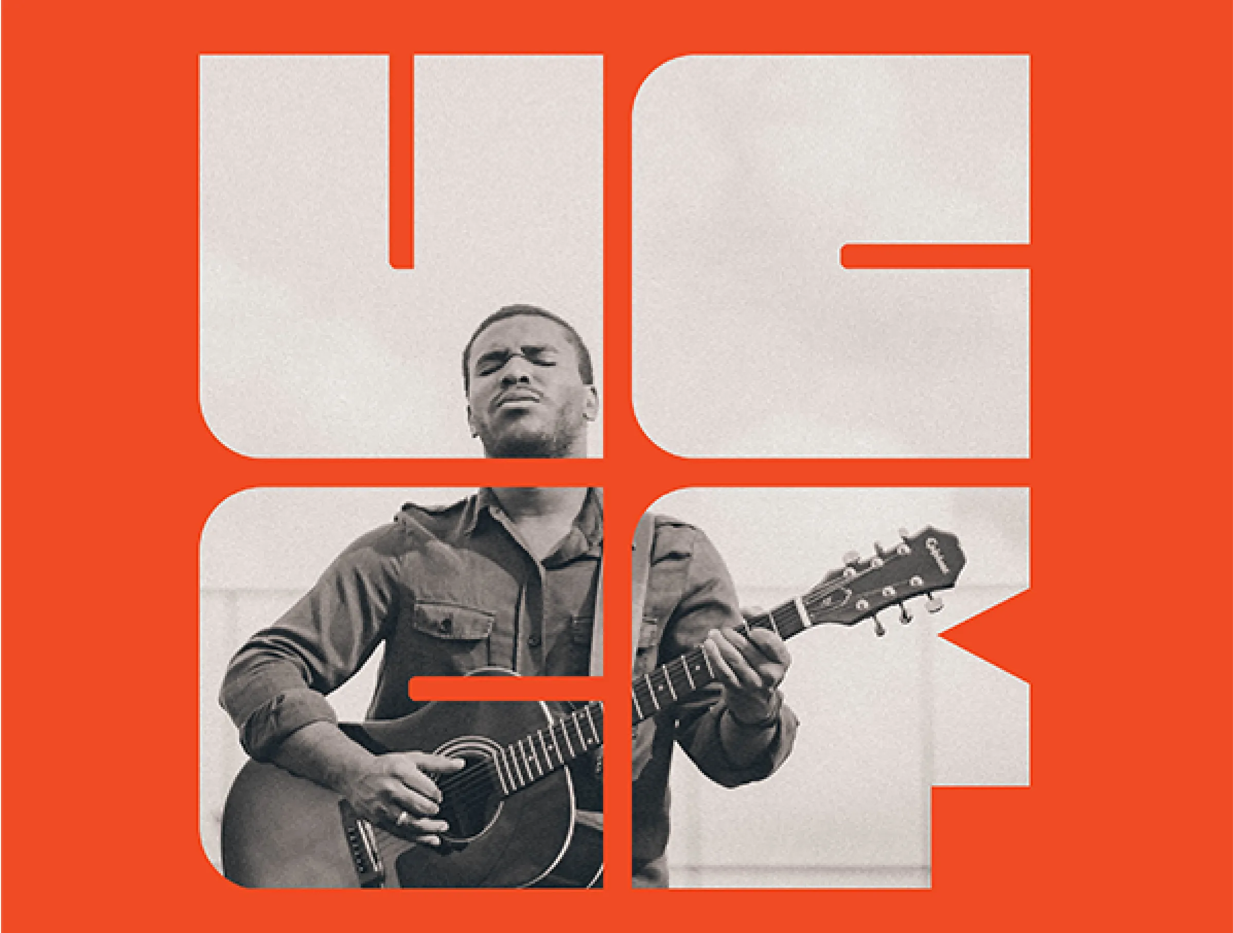 UCCF logo with an image mask of a person playing the guitar