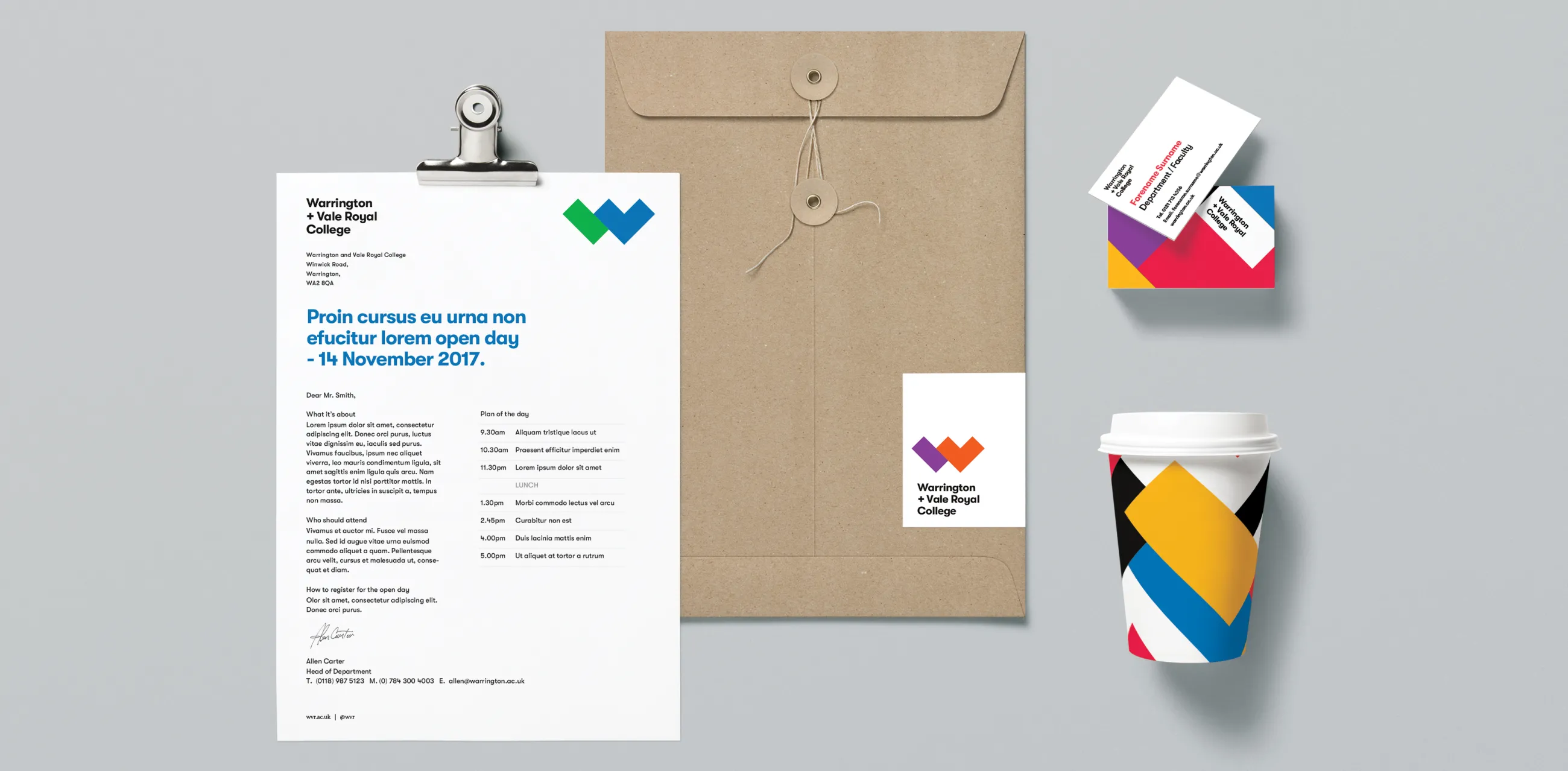 Warrington and Vale Royal College stationery