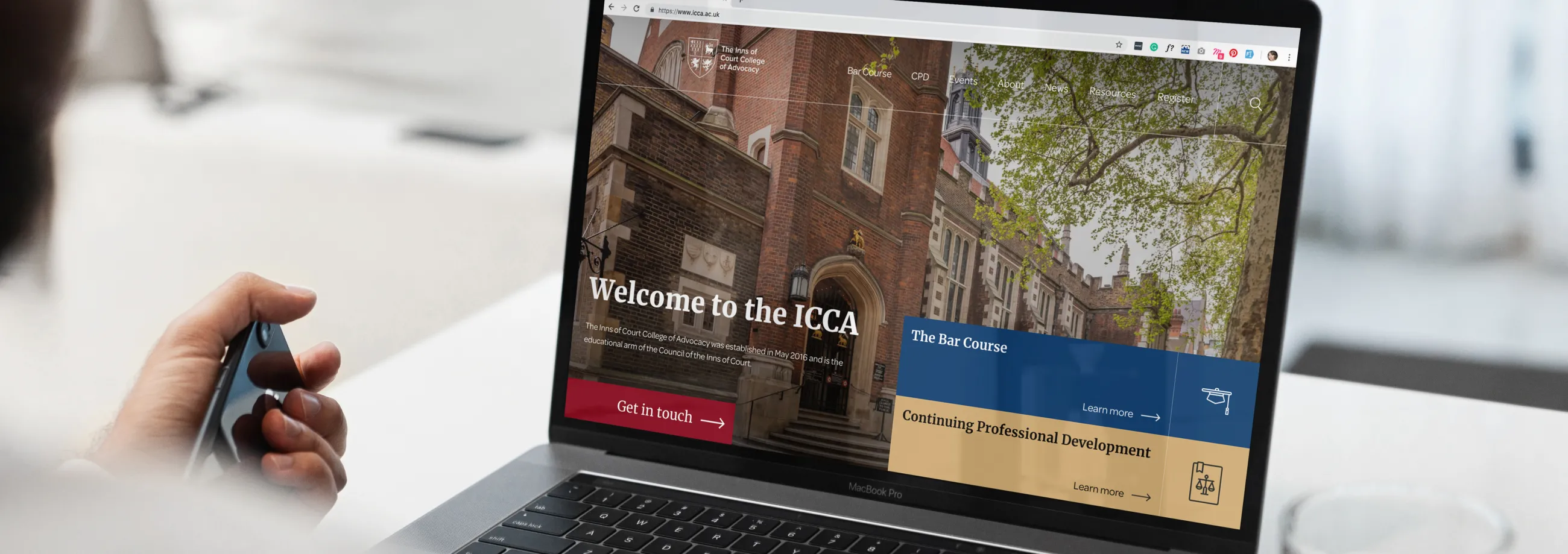 Inns of Court College of Advocacy (ICCA) website on a computer