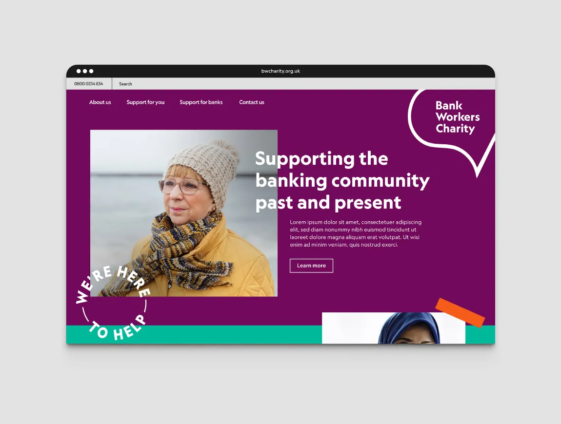 Mock up of Bank Workers Charity website